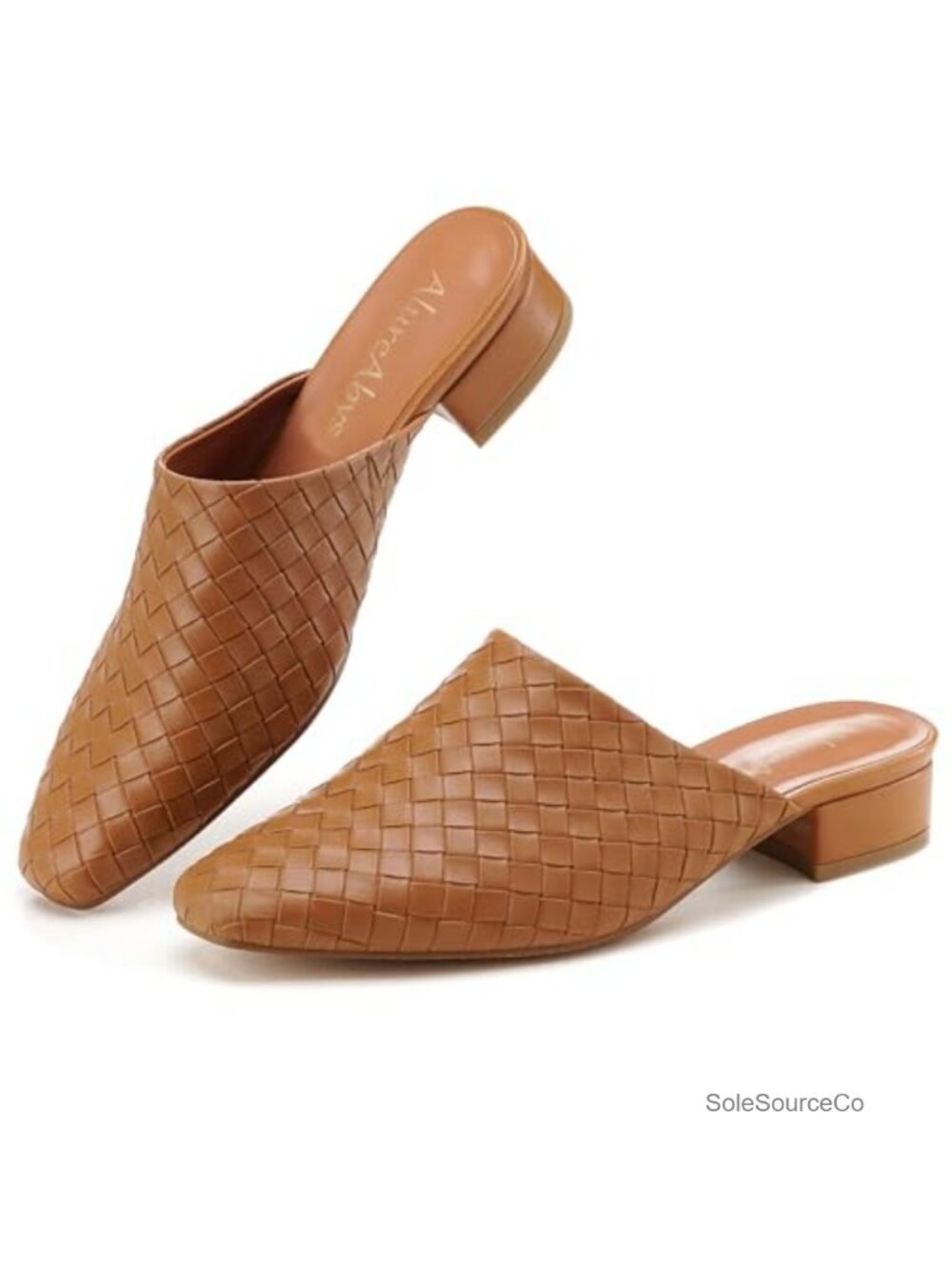 Women's Woven Mule Shoes Closed Toe Slip On Low Block Heel Dress Mules
